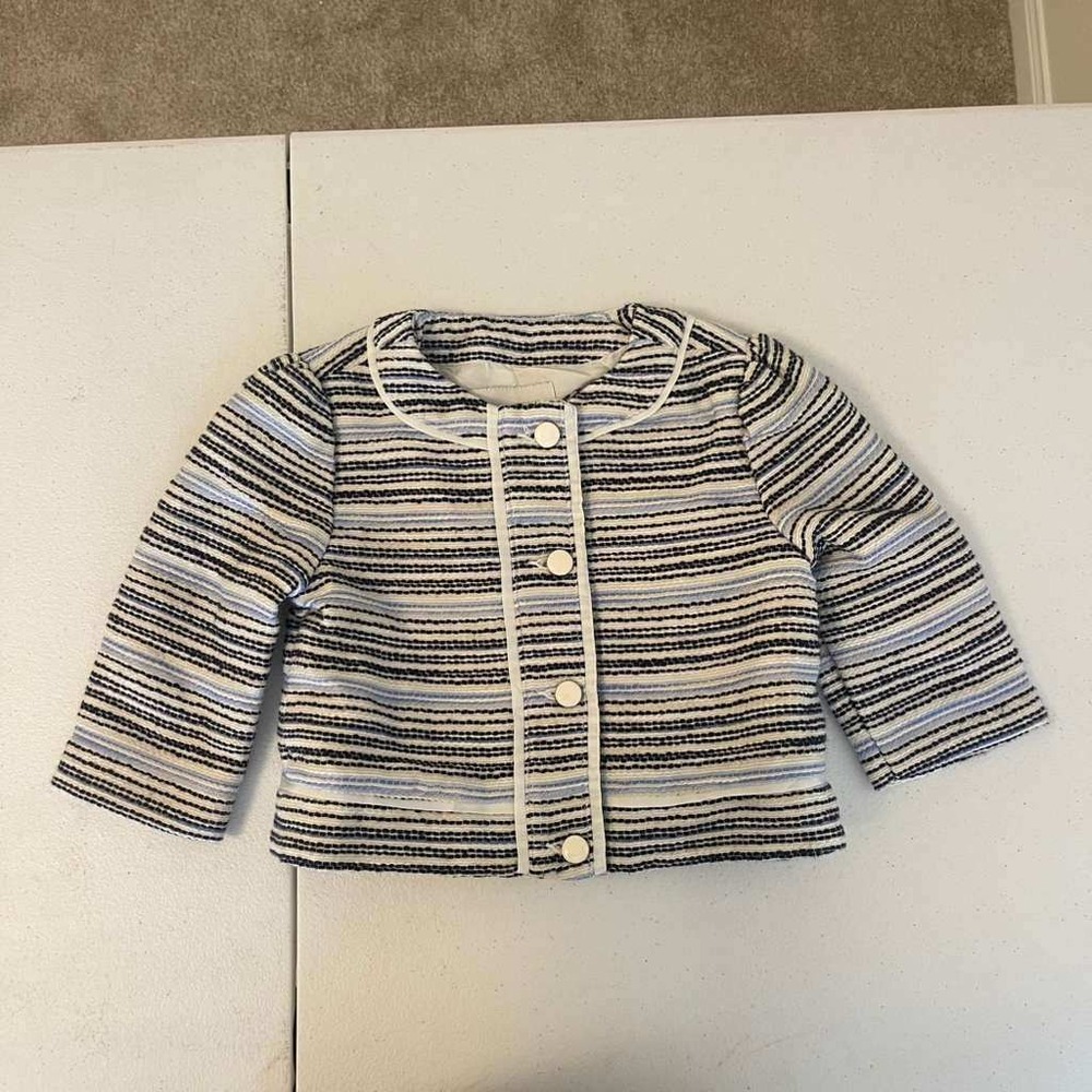 Janie and Jack Girls Blue White Striped Tweed Lady Jacket Blazer Size 4‎ NWT